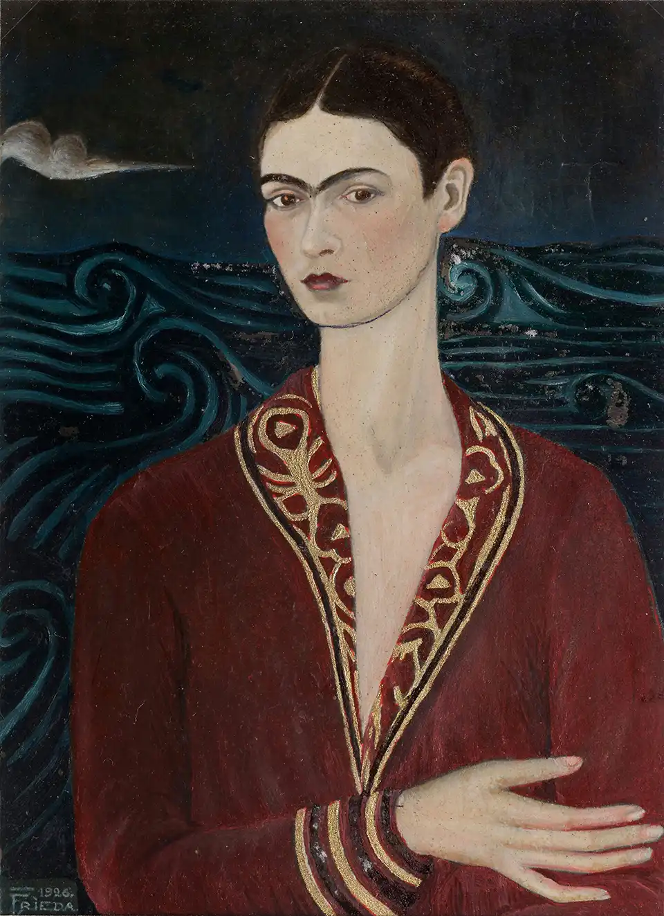 Self portrait wearing a velvet dress